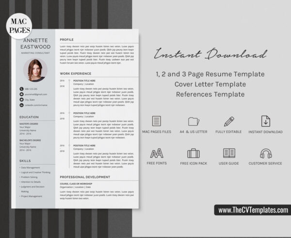 www.thecvtemplates.com - cv templates for mac pages, resume templates for apple pages, professional cv template, modern cv template, simple cv template, student cv template, 1 page resume template, 2 page resume template, 3 page resume template, editable resume template design, resume format design, cover letter template, references template, resume template download, Annette resume template