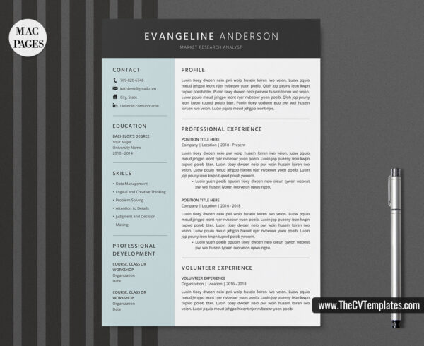 www.thecvtemplates.com - cv templates for mac pages, resume templates for apple pages, professional cv template, modern cv template, simple cv template, student cv template, 1 page resume template, 2 page resume template, 3 page resume template, editable resume template design, resume format design, cover letter template, references template, resume template download, Evangeline resume template