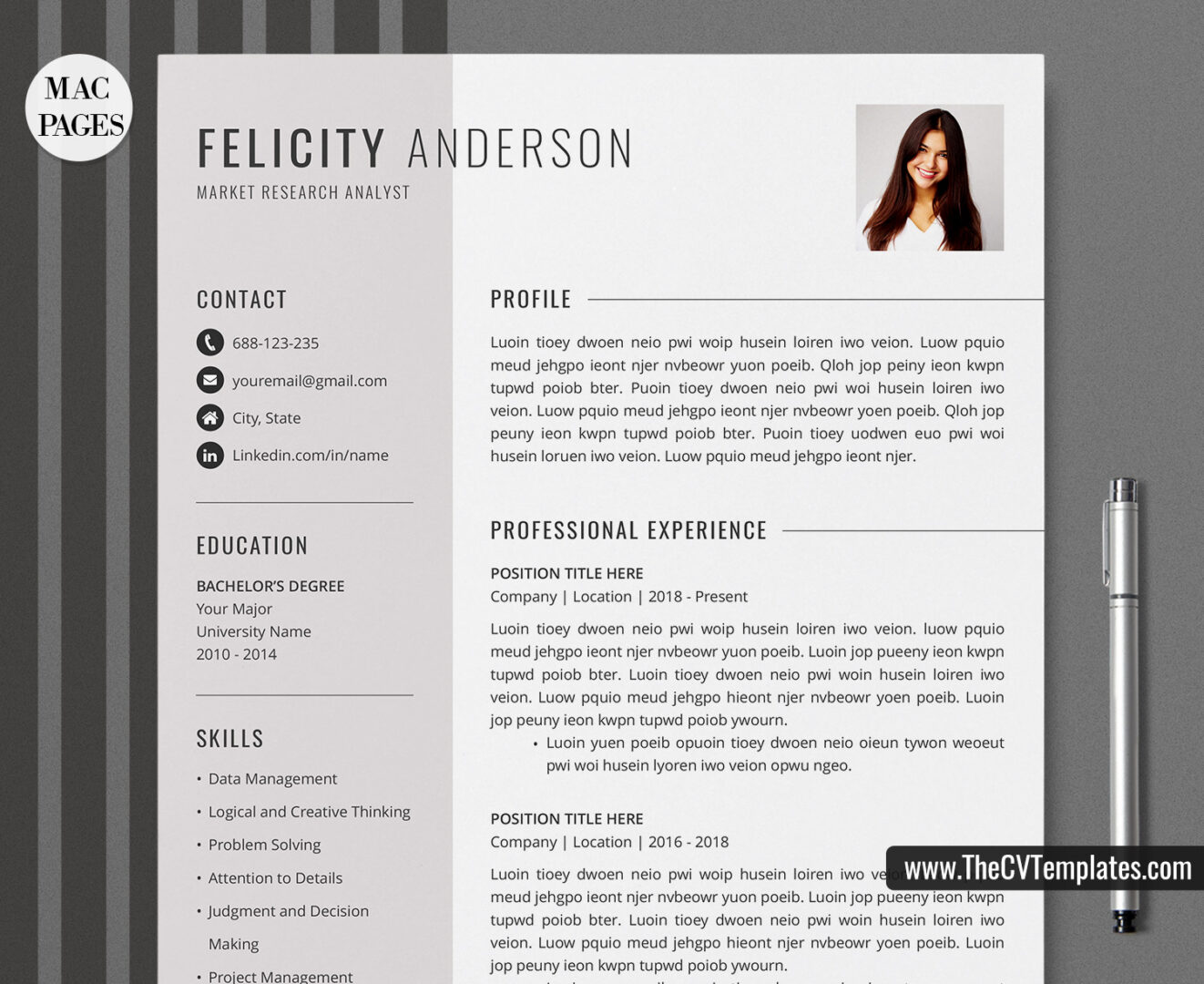 For Mac Pages – Creative Resume Template for Job Application ...