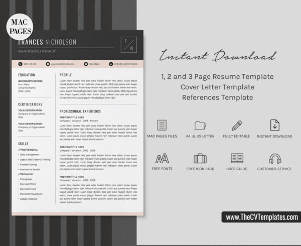www.thecvtemplates.com - cv templates for mac pages, resume templates for apple pages, professional cv template, modern cv template, simple cv template, student cv template, 1 page resume template, 2 page resume template, 3 page resume template, editable resume template design, resume format design, cover letter template, references template, resume template download, Frances resume template