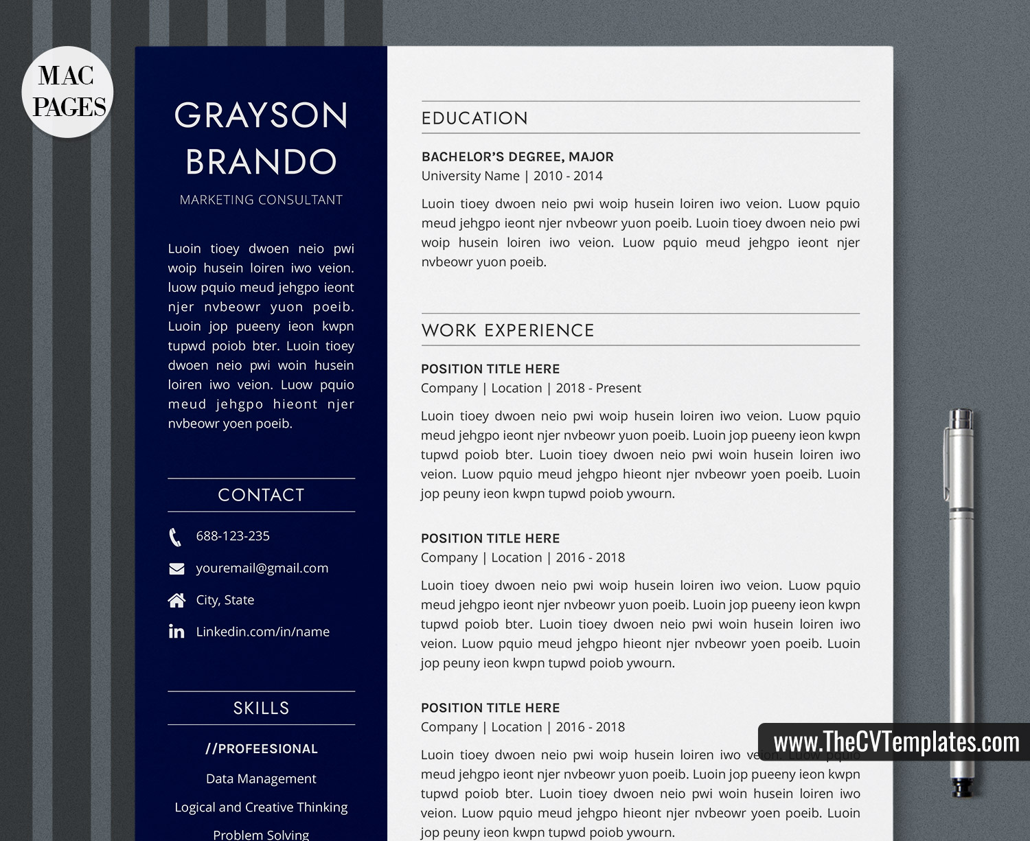 cv templates for pages