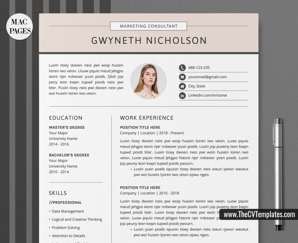 For Mac Pages – Modern CV Template / Resume Template, Cover Letter ...