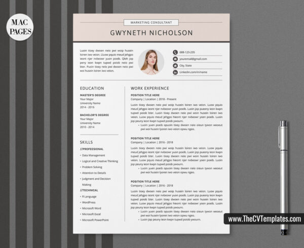 www.thecvtemplates.com - cv templates for mac pages, resume templates for apple pages, professional cv template, modern cv template, simple cv template, student cv template, 1 page resume template, 2 page resume template, 3 page resume template, editable resume template design, resume format design, cover letter template, references template, resume template download, Gwyneth resume template