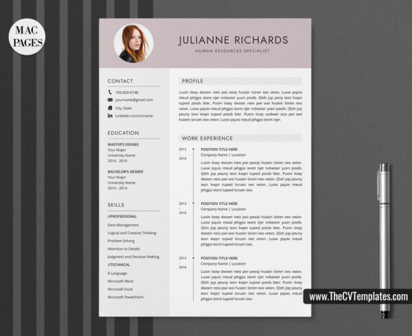 www.thecvtemplates.com - cv templates for mac pages, resume templates for apple pages, professional cv template, modern cv template, simple cv template, student cv template, 1 page resume template, 2 page resume template, 3 page resume template, editable resume template design, resume format design, cover letter template, references template, resume template download, Julianne resume template