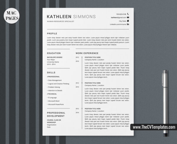 www.thecvtemplates.com - cv templates for mac pages, resume templates for apple pages, professional cv template, modern cv template, simple cv template, student cv template, 1 page resume template, 2 page resume template, 3 page resume template, editable resume template design, resume format design, cover letter template, references template, resume template download, Kathleen resume template