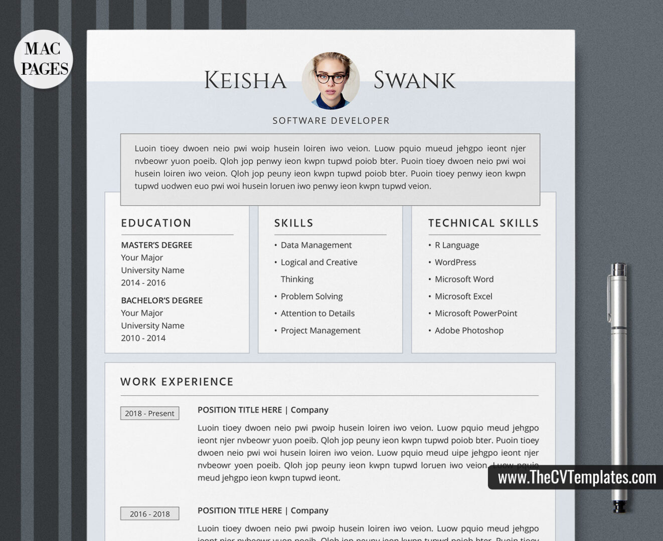 For Mac Pages – Creative Resume Template for Job Application, Modern CV ...