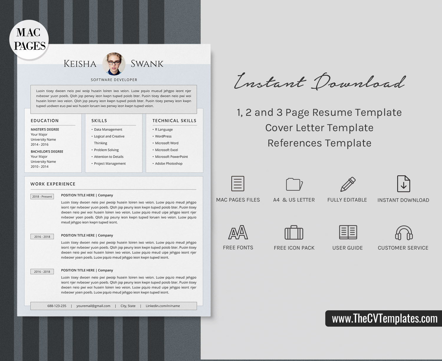 For Mac Pages Creative Resume Template For Job Application Modern Cv Format Curriculum Vitae Professional Resume Editable Resume 1 Page 2 Page 3 Page Resume Instant Download Thecvtemplates Com