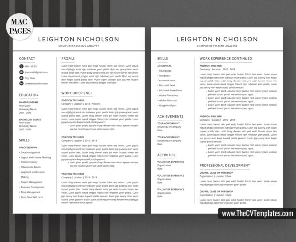 www.thecvtemplates.com - cv templates for mac pages, resume templates for apple pages, professional cv template, modern cv template, simple cv template, student cv template, 1 page resume template, 2 page resume template, 3 page resume template, editable resume template design, resume format design, cover letter template, references template, resume template download, Leighton resume template