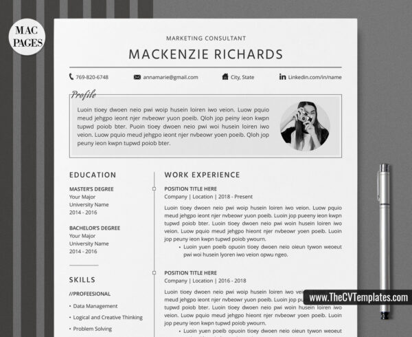 www.thecvtemplates.com - cv templates for mac pages, resume templates for apple pages, professional cv template, modern cv template, simple cv template, student cv template, 1 page resume template, 2 page resume template, 3 page resume template, editable resume template design, resume format design, cover letter template, references template, resume template download, Mackenzie resume template