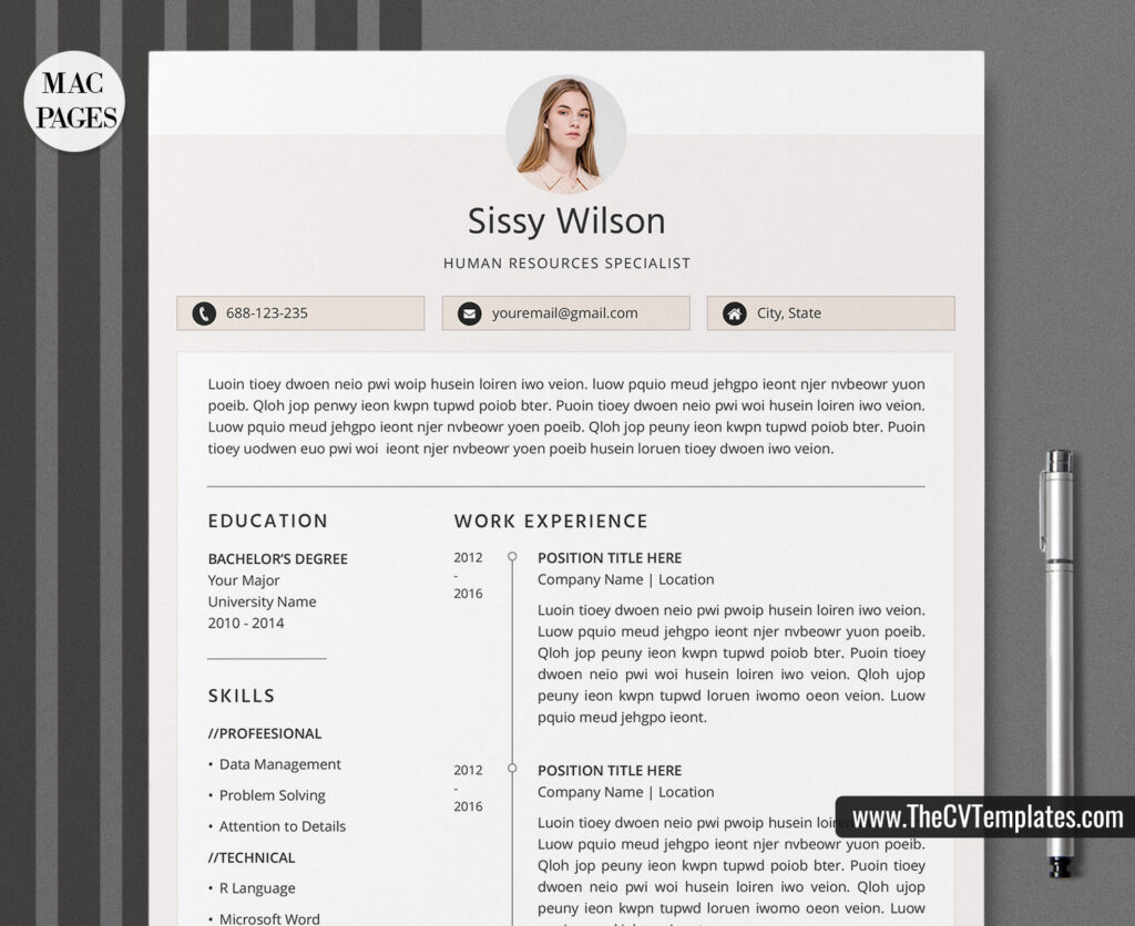 For Mac Pages – Modern CV Template for Job Application, Cover Letter ...