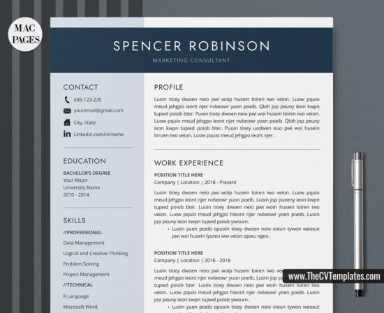 www.thecvtemplates.com - cv templates for mac pages, resume templates for apple pages, professional cv template, modern cv template, simple cv template, student cv template, 1 page resume template, 2 page resume template, 3 page resume template, editable resume template design, resume format design, cover letter template, references template, resume template download, Spencer resume template