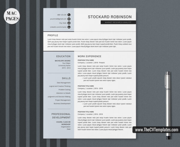 www.thecvtemplates.com - cv templates for mac pages, resume templates for apple pages, professional cv template, modern cv template, simple cv template, student cv template, 1 page resume template, 2 page resume template, 3 page resume template, editable resume template design, resume format design, cover letter template, references template, resume template download, Stockard resume template