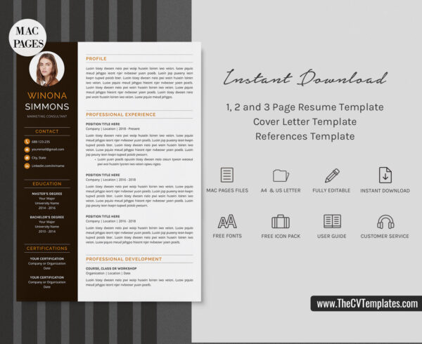 www.thecvtemplates.com - cv templates for mac pages, resume templates for apple pages, professional cv template, modern cv template, simple cv template, student cv template, 1 page resume template, 2 page resume template, 3 page resume template, editable resume template design, resume format design, cover letter template, references template, resume template download, Winona resume template