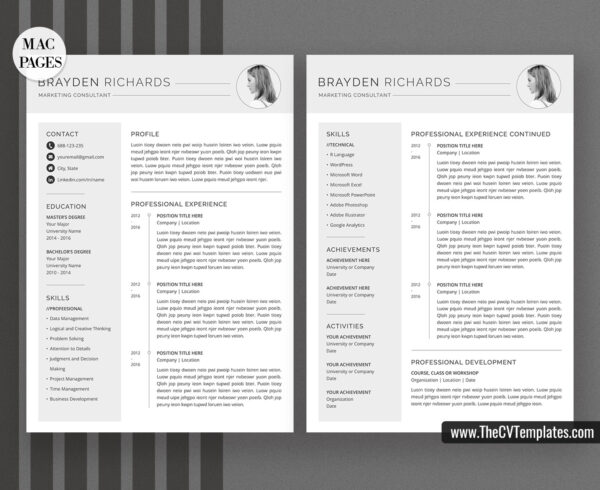 www.thecvtemplates.com - cv templates for mac pages, resume templates for apple pages, professional cv template, modern cv template, simple cv template, student cv template, 1 page resume template, 2 page resume template, 3 page resume template, editable resume template design, resume format design, cover letter template, references template, resume template download, Brayden resume template