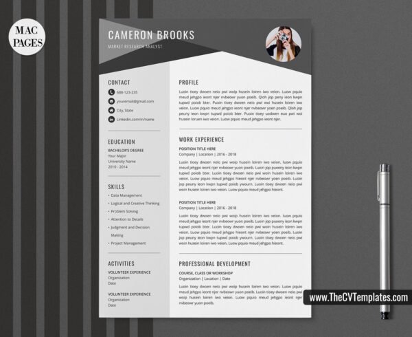 www.thecvtemplates.com - cv templates for mac pages, resume templates for apple pages, professional cv template, modern cv template, simple cv template, student cv template, 1 page resume template, 2 page resume template, 3 page resume template, editable resume template design, resume format design, cover letter template, references template, resume template download, Cameron resume template