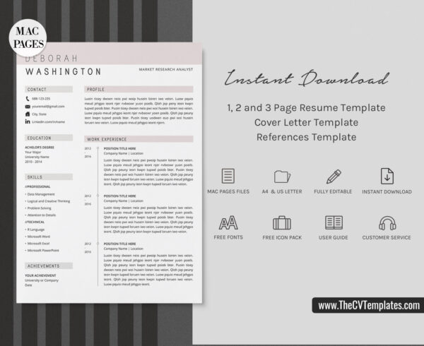 www.thecvtemplates.com - cv templates for mac pages, resume templates for apple pages, professional cv template, modern cv template, simple cv template, student cv template, 1 page resume template, 2 page resume template, 3 page resume template, editable resume template design, resume format design, cover letter template, references template, resume template download, Deborah resume template