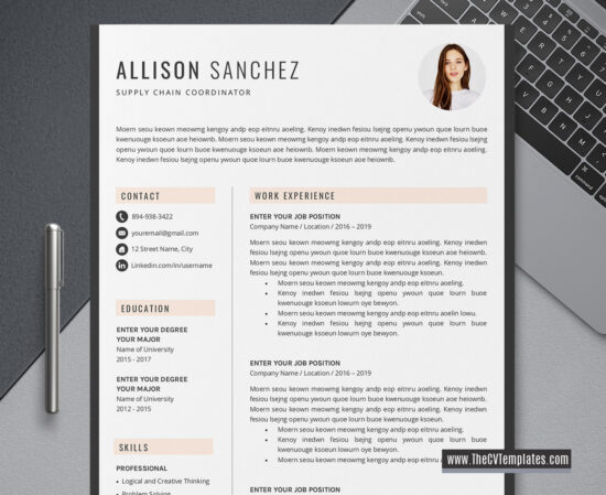 www.thecvtemplates.com - cv templates for ms word, resume templates for ms word, professional cv template, modern cv template, simple cv template, student cv template, 1 page resume template, 2 page resume template, 3 page resume template, editable resume template design, resume format design, cover letter template, references template, resume template download, Allison resume template